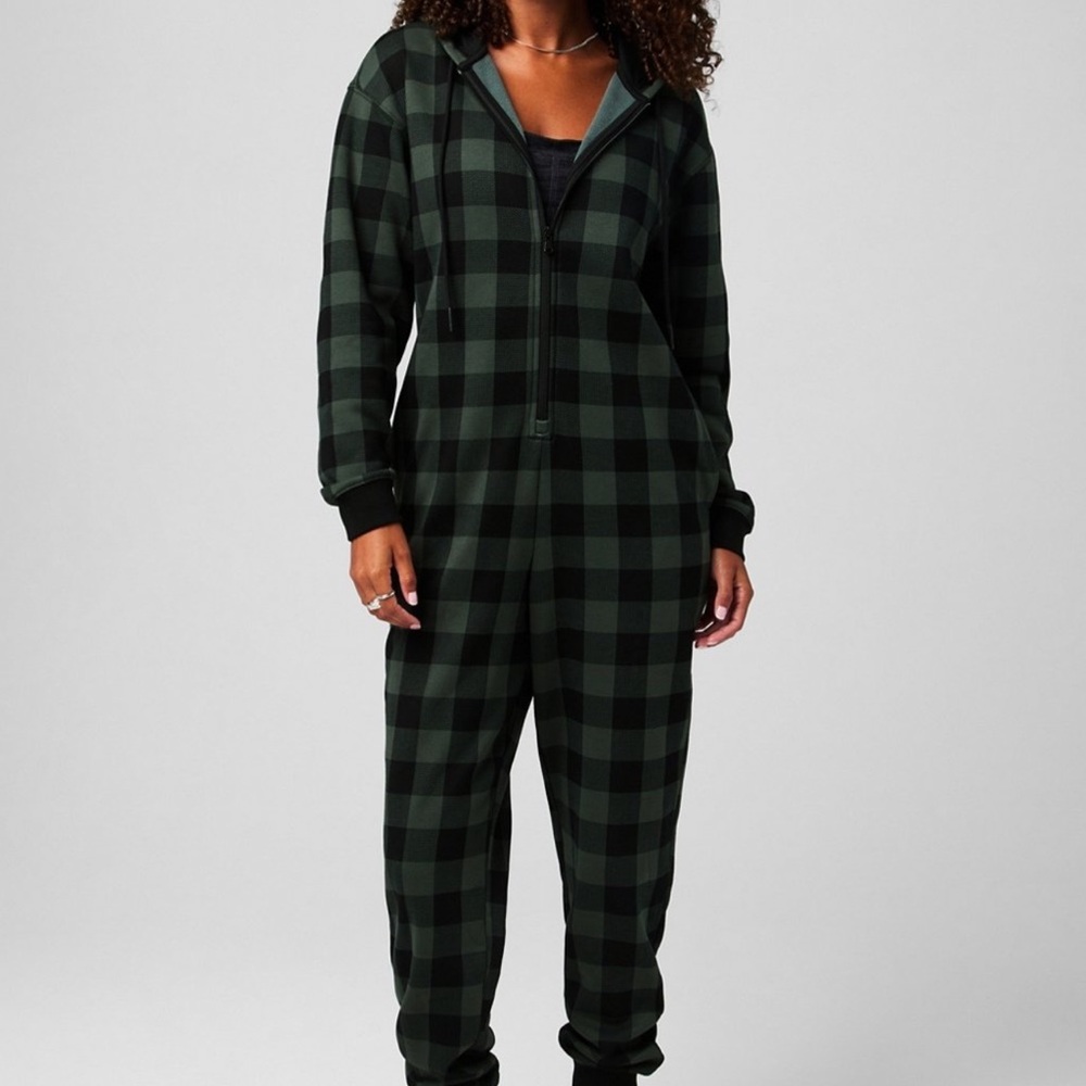 Fabletics Black and Green Checkered Jumpsuit